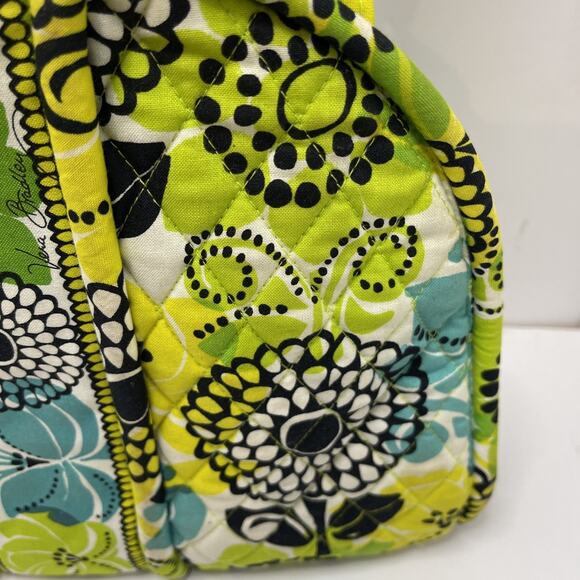 Vera Bradley Eloise Satchel Shoulder Bag Limes Up Pattern Green Blue Kiss Lock - Picture 4 of 16